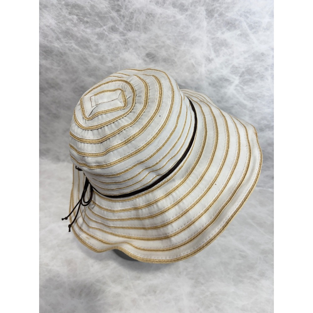 San Diego Hat Company Womens Striped Wide Brim Sun Hat Ivory Tan Ribbon Tie O/S - Picture 4 of 8